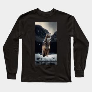 Greenbubble Wolf in Snow Wallpaper - Plant a Tree with Every Purchase! Long Sleeve T-Shirt